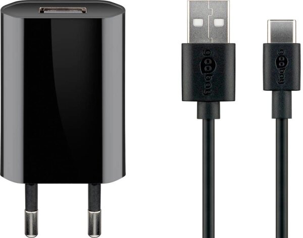 goobay Ladekabel mit Adapter schwarz, Kabellänge: 1,0 m, 5 Watt