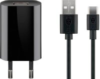 goobay Ladekabel mit Adapter schwarz, Kabellänge: 1,0 m, 5 Watt
