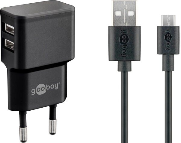 goobay Ladekabel mit Adapter schwarz, Kabellänge: 1,0 m, 12 Watt