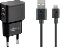 goobay Ladekabel mit Adapter schwarz, Kabellänge: 1,0 m, 12 Watt