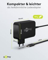 goobay Ladekabel mit Adapter schwarz, Kabellänge: 1,8 m, 65 Watt