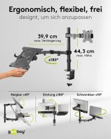 goobay Laptop-Monitor-Halterung 70815 schwarz für 1 Monitor und 1 Notebook, Tischbohrung, Tischklemme