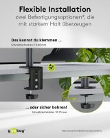 goobay Laptop-Monitor-Halterung 70815 schwarz für 1 Monitor und 1 Notebook, Tischbohrung, Tischklemme