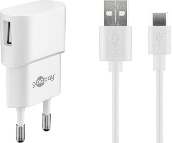 goobay Ladekabel mit Adapter weiß, Kabellänge: 1,0 m, 5 Watt