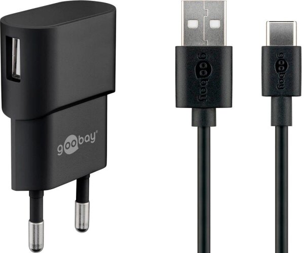 goobay Ladekabel mit Adapter schwarz, Kabellänge: 1,0 m, 5 Watt