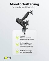 goobay Monitor-Halterung 58531 schwarz für 2 Monitore, Tischbohrung, Tischklemme
