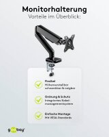 goobay Monitor-Halterung 58530 schwarz für 1 Monitor, Tischbohrung, Tischklemme