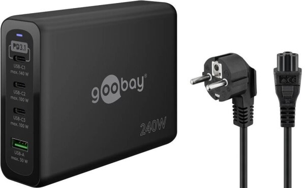 goobay Ladeadapter schwarz, Kabellänge: 1,0 m, 240 Watt