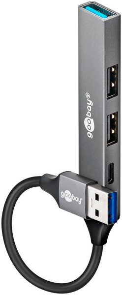 goobay USB-Hub Slim 4-fach grau