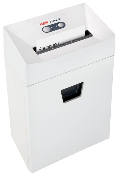 HSM Pure 320 Aktenvernichter mit Streifenschnitt P-2, 5,8 mm, bis 19 Blatt, weiß