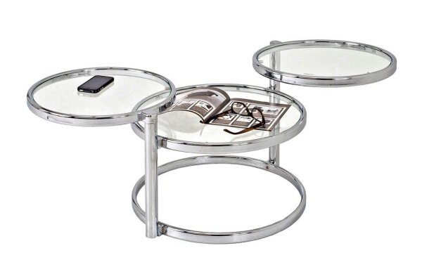 HAKU Möbel Couchtisch rund Glas chrom 58,0-140,0 x 50,0 x 43,0 cm, 1 St.
