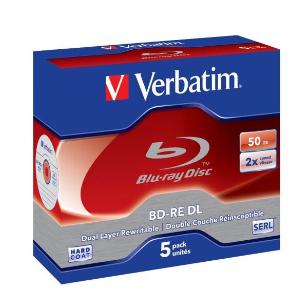 verbatim Blu-ray BD-RE 50 GB Double Layer, wiederbeschreibbar, 5 St.