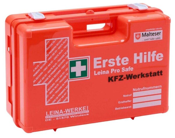 LEINA-WERKE Erste-Hilfe-Koffer Pro Safe KFZ-Werkstatt DIN 13157 + Erweiterung orange