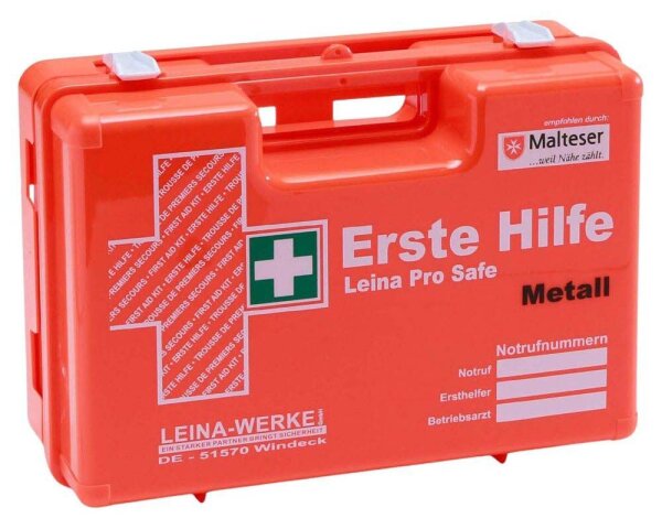 LEINA-WERKE Erste-Hilfe-Koffer Pro Safe Metall DIN 13157 + Erweiterung orange