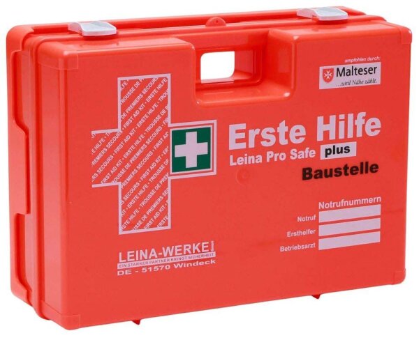 LEINA-WERKE Erste-Hilfe-Koffer Pro Safe plus Baustelle DIN 13169 + Erweiterung orange