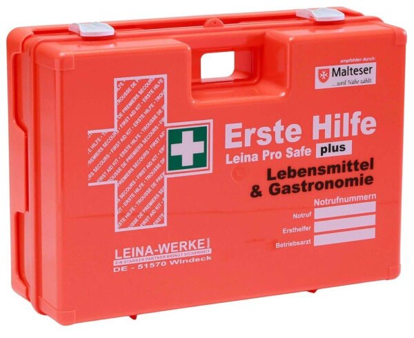 LEINA-WERKE Erste-Hilfe-Koffer Pro Safe plus Lebensmittel & Gastronomie DIN 13169 + Erweiterung orange