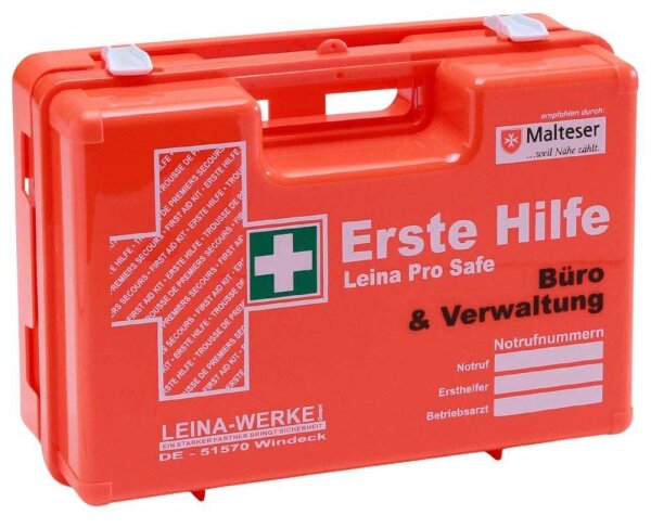 LEINA-WERKE Erste-Hilfe-Koffer Pro Safe Büro & Verwaltung DIN 13157 + Erweiterung orange