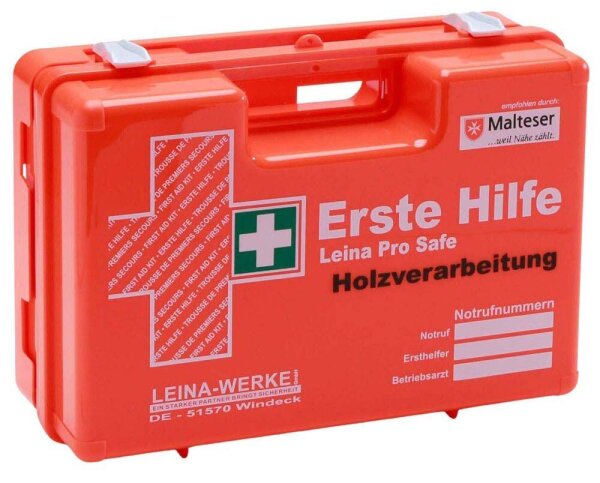 LEINA-WERKE Erste-Hilfe-Koffer Pro Safe Holzverarbeitung DIN 13157 + Erweiterung orange