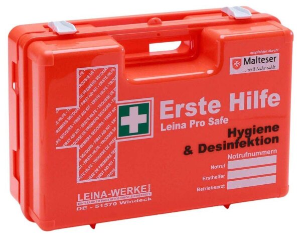 LEINA-WERKE Erste-Hilfe-Koffer Pro Safe Hygiene & Desinfektion DIN 13157 + Erweiterung orange