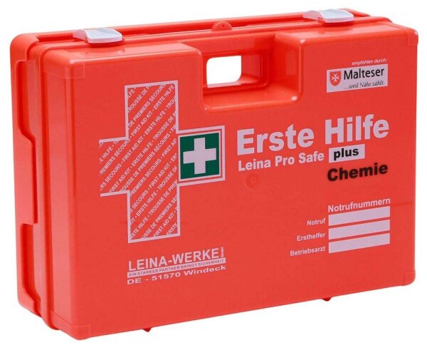 LEINA-WERKE Erste-Hilfe-Koffer Pro Safe plus Chemie DIN 13169 + Erweiterung orange