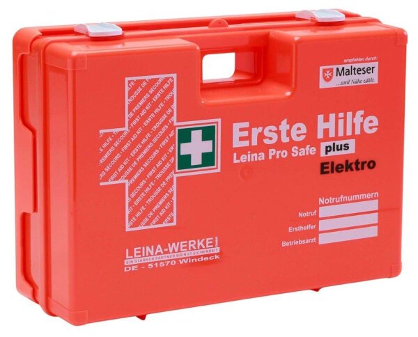 LEINA-WERKE Erste-Hilfe-Koffer Pro Safe plus Elektro DIN 13169 + Erweiterung orange
