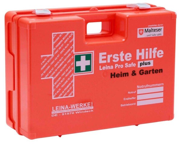 LEINA-WERKE Erste-Hilfe-Koffer Pro Safe plus Heim & Garten DIN 13169 + Erweiterung orange