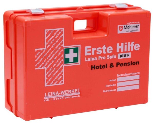 LEINA-WERKE Erste-Hilfe-Koffer Pro Safe plus Hotel & Pension DIN 13169 + Erweiterung orange