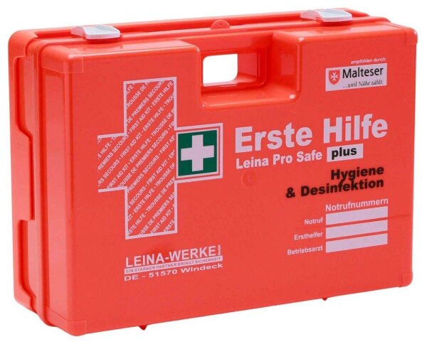 LEINA-WERKE Erste-Hilfe-Koffer Pro Safe plus Hygiene & Desinfektion DIN 13169 + Erweiterung orange