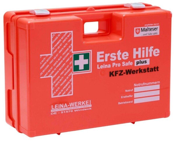 LEINA-WERKE Erste-Hilfe-Koffer Pro Safe plus KFZ-Werkstatt DIN 13169 + Erweiterung orange