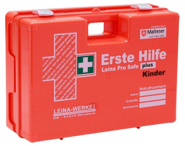 LEINA-WERKE Erste-Hilfe-Koffer Pro Safe plus Kinder DIN 13169 + Erweiterung orange