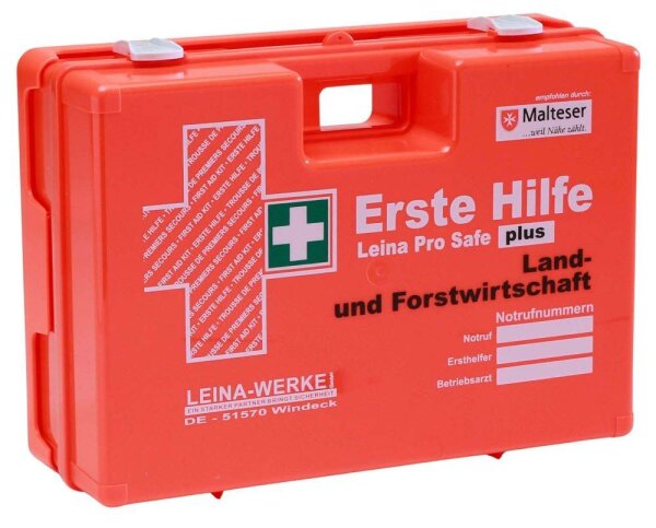 LEINA-WERKE Erste-Hilfe-Koffer Pro Safe plus Land- & Forstwirtschaft DIN 13169 + Erweiterung orange