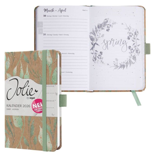 SIGEL Buchkalender Jolie 2026 Sparkle Leaves, 1 St.
