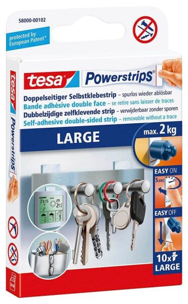 tesa Powerstrips LARGE Klebestreifen für max. 2,0 kg, 2,0 x 5,0 cm, 10 St.