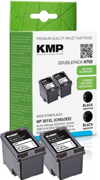KMP H75D schwarz Druckerpatronen kompatibel zu HP 301XL (CH563EE), 2er-Set