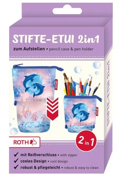 ROTH Schlampermäppchen Delfine Motiv, 13,5 x 6,0 cm