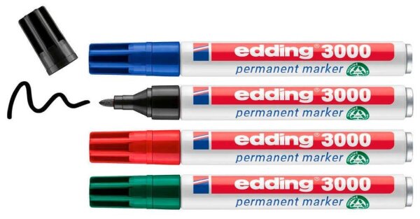 edding 3000 Permanentmarker farbsortiert 1,5 - 3,0 mm, 4 St.