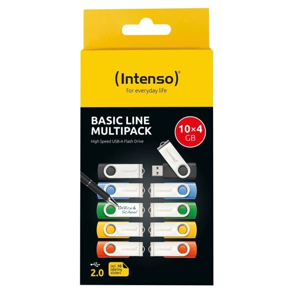 Intenso USB-Sticks Basic Line blau, gelb, grün, orange, schwarz 4 GB, 10 St.