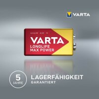 VARTA Batterie LONGLIFE Max Power Alkali-Mangan E-Block 9,0 V, 1 St.