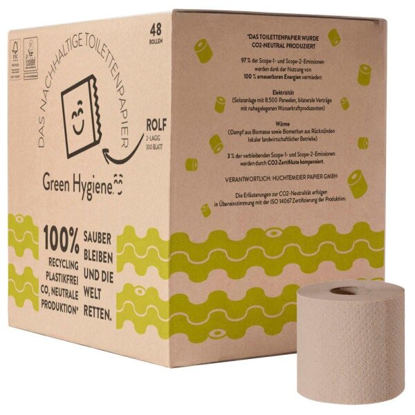 Green Hygiene® Toilettenpapier ROLF 2-lagig Recyclingpapier, 48 Rollen