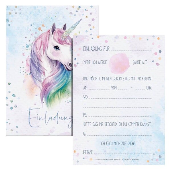 Häfft® Verlag Einladungskarten 10842-6 Einhorn DIN A6, 12 Pack