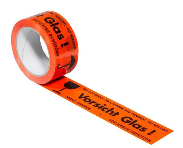 SUPRA Warnklebeband Vorsicht Glas! leuchtorange 50,0 mm x 66,0 m 1 Rolle
