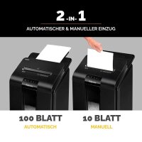 AKTION: Fellowes AutoMax 100M Aktenvernichter mit Partikelschnitt P-4, 4 x 10 mm, bis 100 Blatt, schwarz mit 25 Euro CashBack