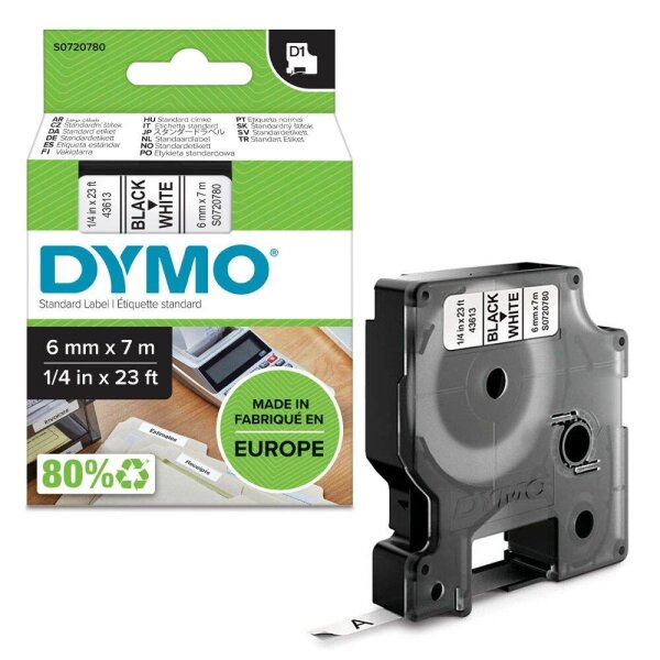 DYMO Schriftband D1 43613 S0720780, 6 mm, schwarz auf weiß, 1 St.