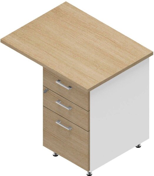Quadrifoglio Standcontainer weiß, eiche hell 3 Auszüge Kunststoff-Stangengriff weiß 80,0 x 60,0 x 75,0 cm