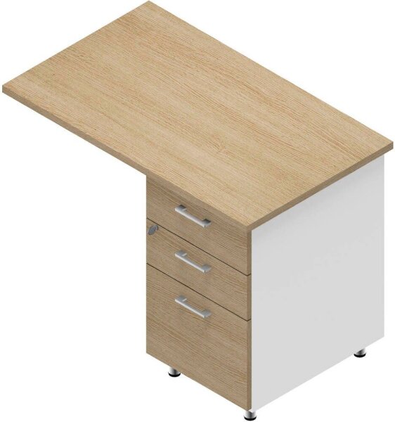 Quadrifoglio Standcontainer weiß, eiche hell 3 Auszüge Kunststoff-Stangengriff weiß 100,0 x 60,0 x 75,0 cm