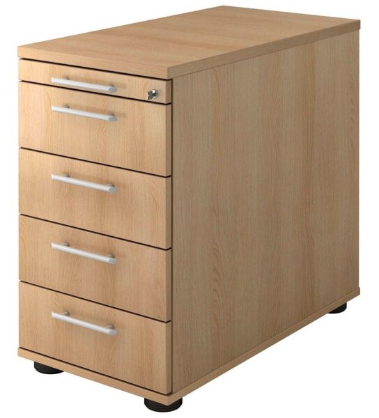 HAMMERBACHER Solid Standcontainer eiche 5 Auszüge Kunststoff-Relinggriff silber 42,8 x 80,0 x 72,0 - 76,0 cm