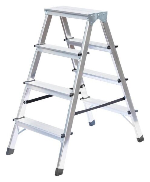MUNK Stehleiter beidseitig 11164 silber 2x 4 Stufen, H: 86,0 cm