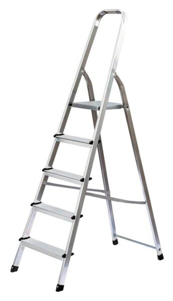 MUNK Stehleiter einseitig 11126 silber 5 Stufen, H: 181,0 cm