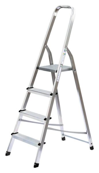 MUNK Stehleiter einseitig 11125 silber 4 Stufen, H: 157,5 cm