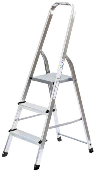 MUNK Stehleiter einseitig 11124 silber 3 Stufen, H: 134,0 cm